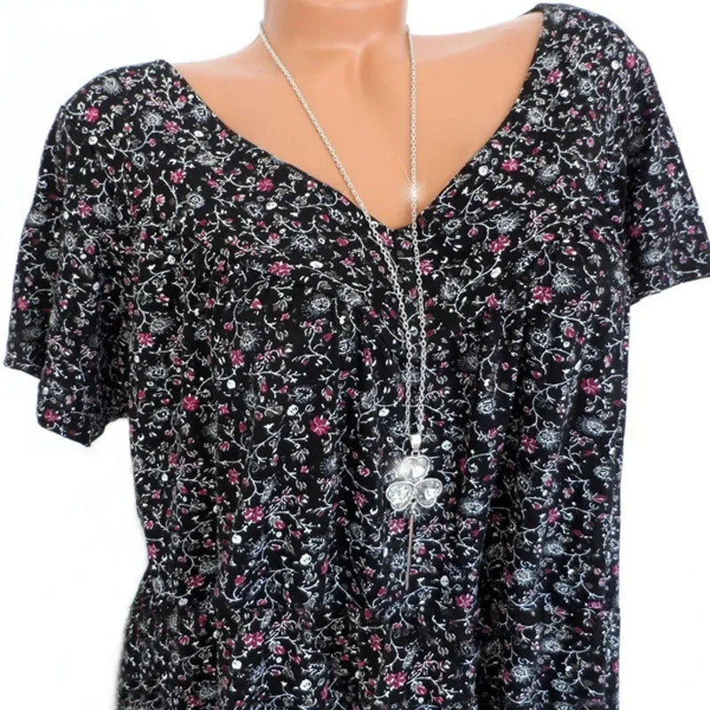 Summer Loose Sleeveless Long Tank T-Shirt V-Neck Home Sleepwear Ladies Tops Floral Print Fashion Women Sexy Casual Vest Tees