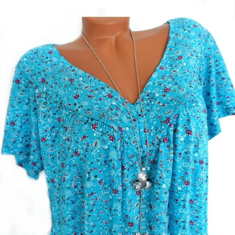 Summer Loose Sleeveless Long Tank T-Shirt V-Neck Home Sleepwear Ladies Tops Floral Print Fashion Women Sexy Casual Vest Tees