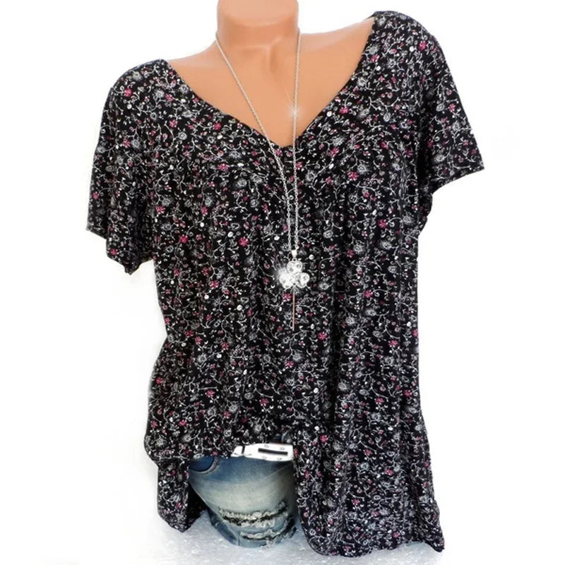 Summer Loose Sleeveless Long Tank T-Shirt V-Neck Home Sleepwear Ladies Tops Floral Print Fashion Women Sexy Casual Vest Tees